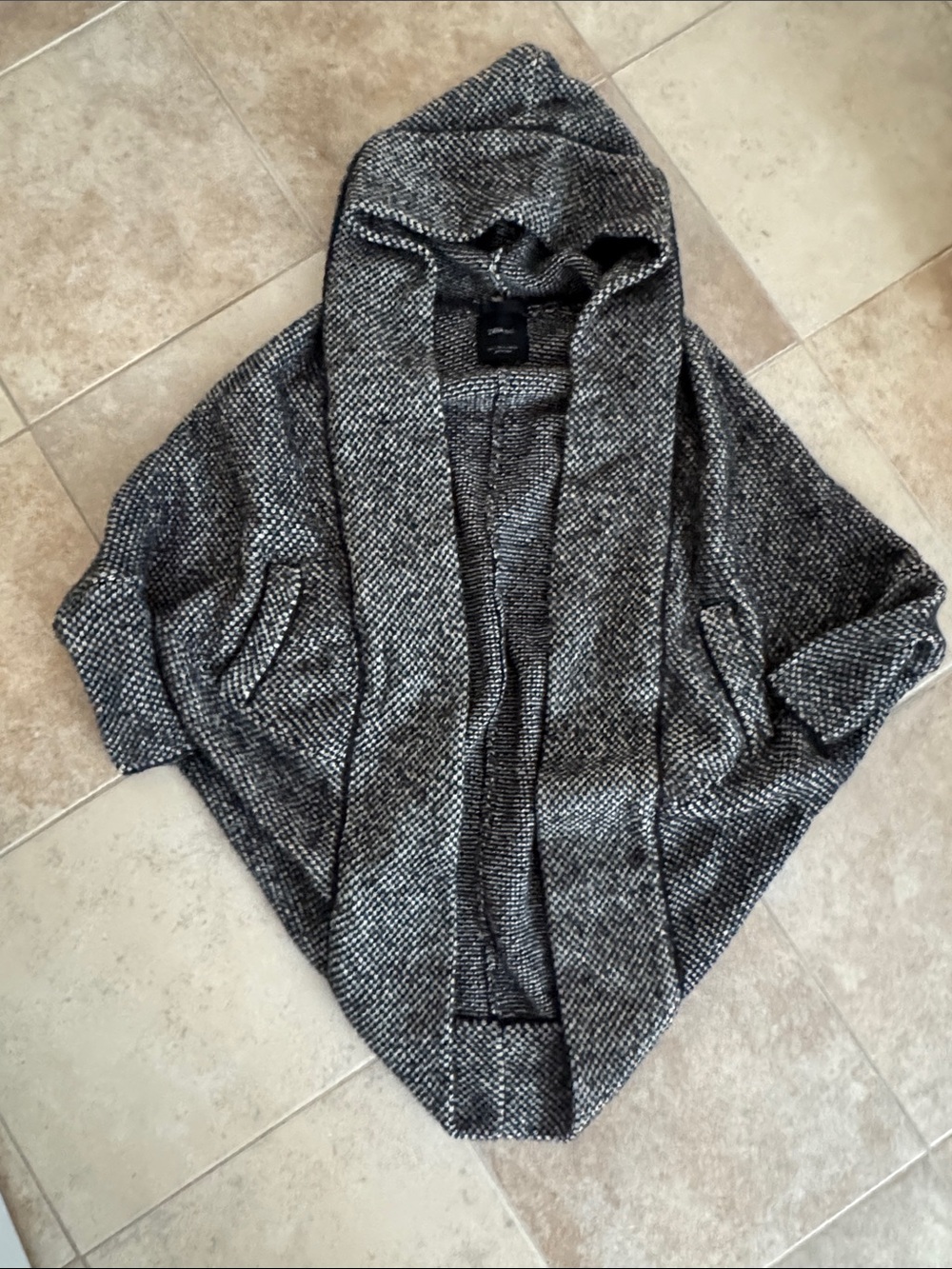 Zara Hooded Open-Front Poncho - Black & White